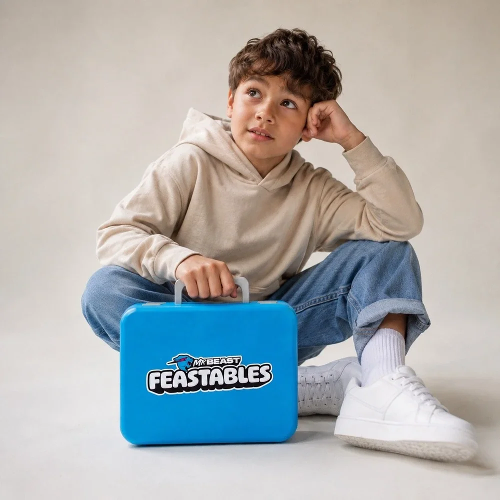 MrBeast Feastables Lunch Box Blue Pink Bento Style Kids Meal Container MRB01204